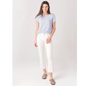 Frame Le Crop Mini Boot Stretch Denim Midrise Raw Fray Ivory Jean size 25